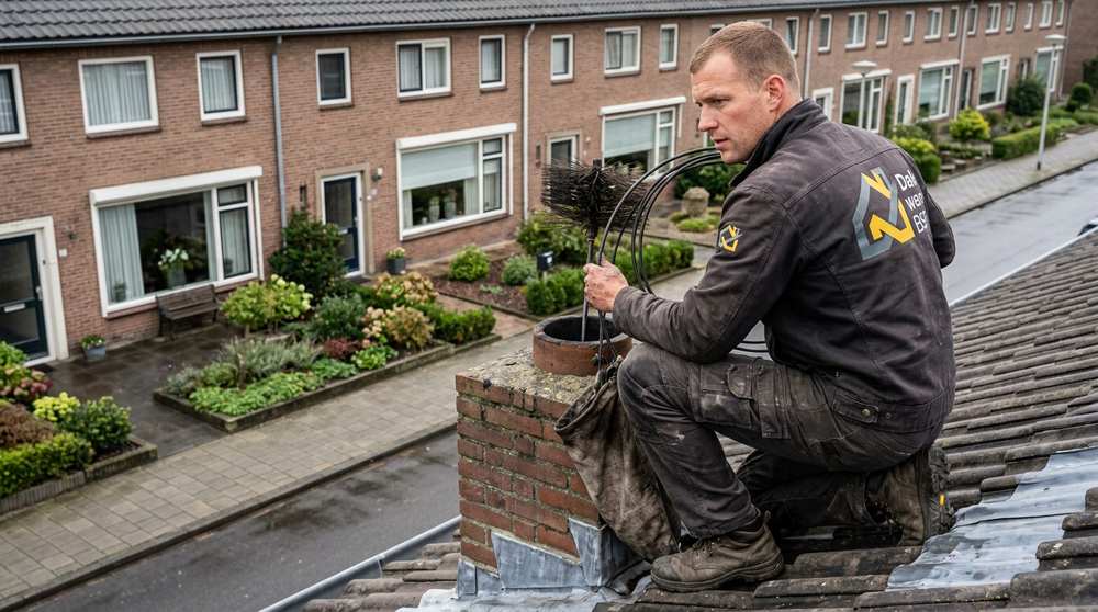 Schoorsteen opnieuw gevoegd en nieuw loodwerk aangesloten.